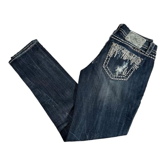 Miss Me Embellished Distressed Mid Rise Easy Skinny Jeans Sz 27 - Picture 2 of 15